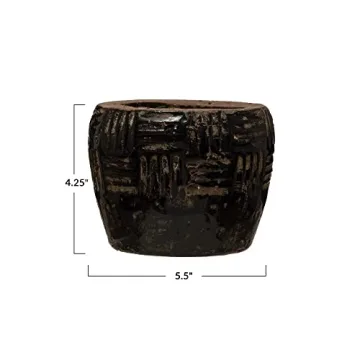 Creative Co-Op Embossed Terracotta Black Planter
