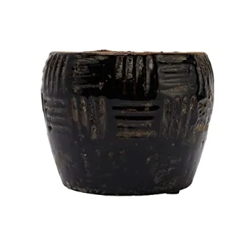 Creative Co-Op Embossed Terracotta Black Planter