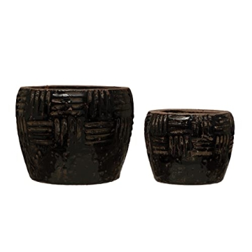 Creative Co-Op Embossed Terracotta Black Planter