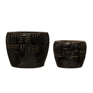Creative Co-Op Embossed Terracotta Black Planter