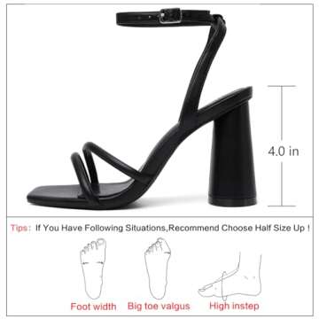 RIBONGZ Black Prom Heels for Women Chunky Block Heeled Sandals Square Open Toe Strappy High Heels An...