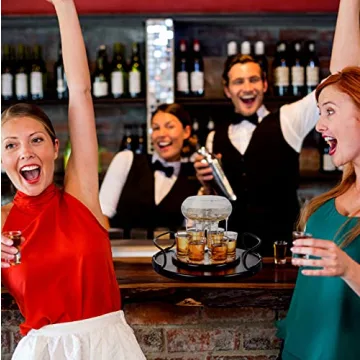 Bezrat Shot Glass Dispenser Gift Set - Rich Wood Mahogany Serving Tray - 6 Shot Acrylic Glass Dispenser and Holder - Whiskey, Liquids, Drinks, Beverages, Cocktail for Drinking Games, Parties and Bars