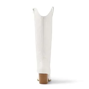 Arromic Wide Calf Cowgirl Boots for Women, Western Cowboy Boots for Women Knee High Tall Pointed Toe Embroidered Pull On Zipper Stitching Chunky Heel Fashion Boots