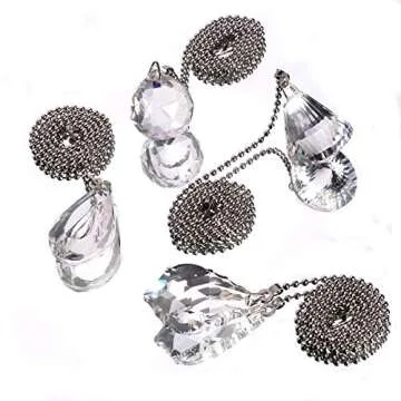 longsheng Clear Crystal Prism Drop Dazzling Crystal Ceiling Fan Pull Chain Pull Chain Extension with Connector for Ceiling Light Fan Set of 4 with Gift Box