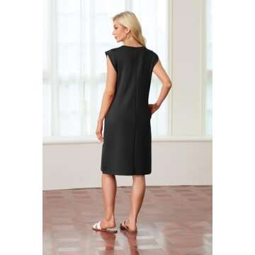 GRECERELLE Womens Summer Round Neck Loose Split Casual Midi Beach Dress with Pockets (X-Large, Black)