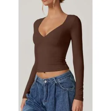 Stylish QINSEN Long Sleeve V Neck Top for Women