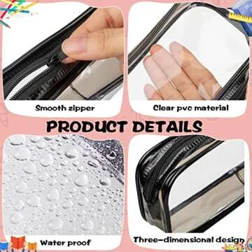 Fainne 50 Pcs Clear Pencil Pouch bulk Clear Pencil Case PVC Waterproof Travel Toiletry Makeup Bags with Zipper for Office Stationery(Black, White)
