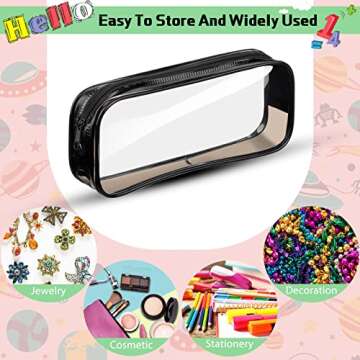 Fainne 50 Pcs Clear Pencil Pouch bulk Clear Pencil Case PVC Waterproof Travel Toiletry Makeup Bags with Zipper for Office Stationery(Black, White)