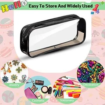 Fainne 50 Pcs Clear Pencil Pouch bulk Clear Pencil Case PVC Waterproof Travel Toiletry Makeup Bags with Zipper for Office Stationery(Black, White)