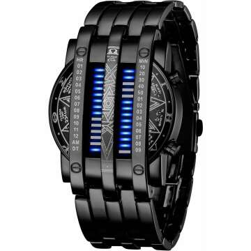 FANMIS Men's Creative Binary Matrix LED Digital Watch - Waterproof Black Plated Style