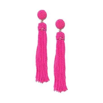 Crunchy Fashion Bollywood Style Bohemian Pink Tassel Beaded Earrings for Women