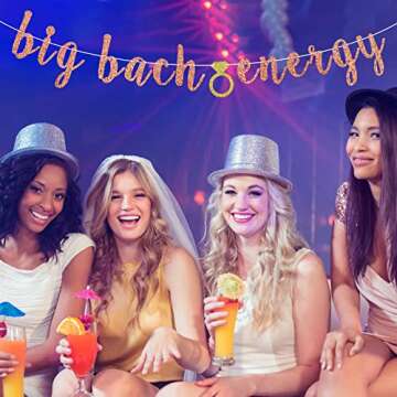 Big Bach Energy Banner, Bachelorette Party Decorations Pre-Strung Hen Party Sign Bridal Shower Decor Rose Gold Glitter