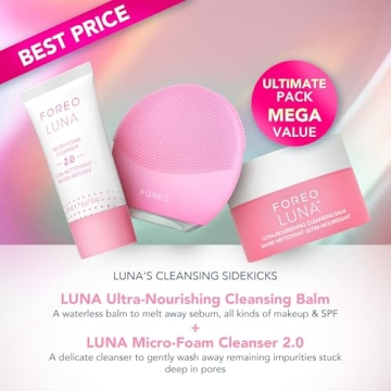 FOREO LUNA mini 3 Bundle - Premium Facial Cleansing Brush + Double Cleansing Kit - LUNA Micro-Foam Cleanser 2.0 0.67 fl.oz + LUNA Cleansing Balm 2.5 fl.oz