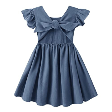 Lymanchi Kid Girl Dress Summer Linen Ruffle Halter Sleeveless Casual Beach Party Dresses 823 Dark Bl...