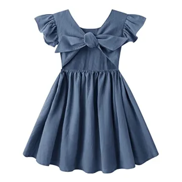 Lymanchi Kid Girl Dress Summer Linen Ruffle Halter Sleeveless Casual Beach Party Dresses 823 Dark Bl...