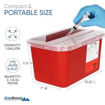 Oakridge Products Large Sharps Container for Home Use and Professional 1 Gallon (3-Pack), Biohazard ...
