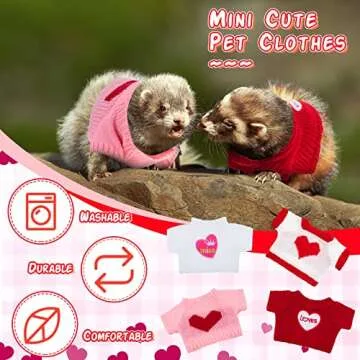 4 Pcs Ferret Clothes Hamster Sweater Guinea Pig Clothes Bunny Costume Knitted Sweatshirt for Warm Winter Valentine Christmas Vest Clothing Ferret Accessories Kit Small Animal Outfit (Heart Style)