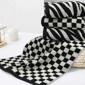 Jacquotha Bathroom Hand Towels 2 Style 4 Pack - Black Hand Towel Checkered and Zebra, Cotton
