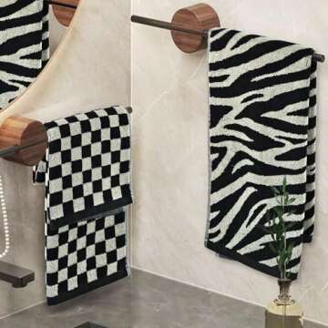 Jacquotha Bathroom Hand Towels 2 Style 4 Pack - Black Hand Towel Checkered and Zebra, Cotton