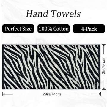 Jacquotha Bathroom Hand Towels 2 Style 4 Pack - Black Hand Towel Checkered and Zebra, Cotton