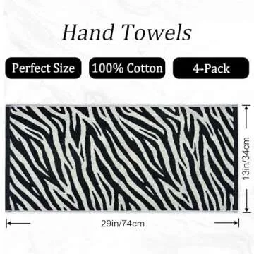 Jacquotha Bathroom Hand Towels 2 Style 4 Pack - Black Hand Towel Checkered and Zebra, Cotton