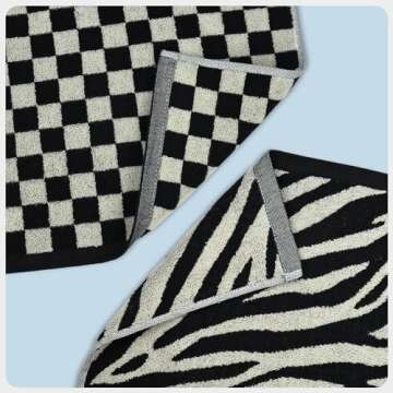 Jacquotha Bathroom Hand Towels 2 Style 4 Pack - Black Hand Towel Checkered and Zebra, Cotton
