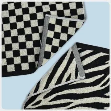 Jacquotha Bathroom Hand Towels 2 Style 4 Pack - Black Hand Towel Checkered and Zebra, Cotton