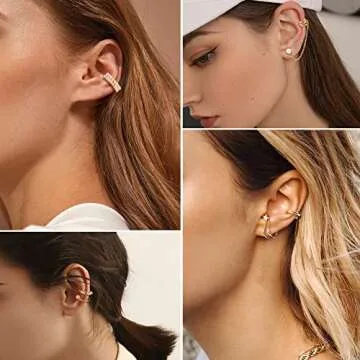 Dochais Ear Cuff Helix Cartilage Clip on Earrings Ear Cartilage Clip on Wrap Earrings Ear Cuffs for Women Men Non Piercing Ear Clip Fake Earrings Cartilage(Gold/Silver)