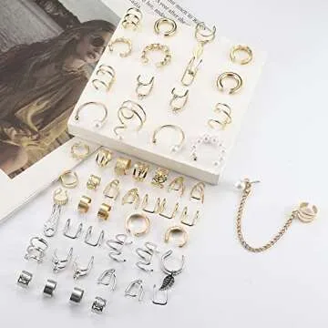 Dochais Ear Cuff Helix Cartilage Clip on Earrings Ear Cartilage Clip on Wrap Earrings Ear Cuffs for Women Men Non Piercing Ear Clip Fake Earrings Cartilage(Gold/Silver)