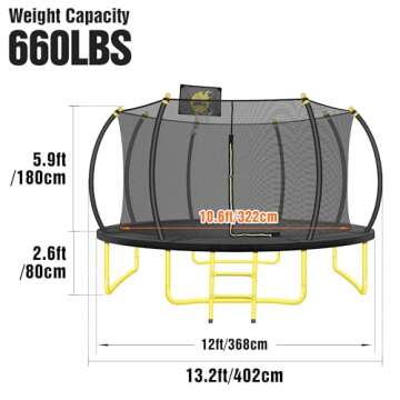 JINS&VICO 12FT Outdoor Trampoline with Backboard - Safe, Durable & Fun!