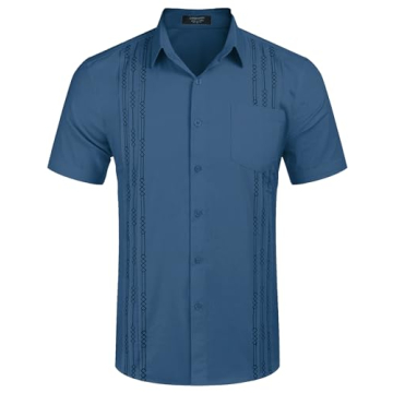 COOFANDY Mens Cotton Linen Cuban Guayabera Shirt
