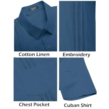 COOFANDY Mens Cotton Linen Cuban Guayabera Shirt