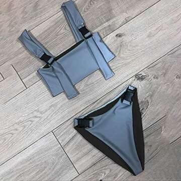 LZLRUN Reflective Bikini Set New Summer Women Shiny Glowing Swimwear Beachwear (L) Grey