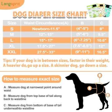 Langsprit Washable Female Dog Diapers - Adjustable 3 Pack for Comfort and Care