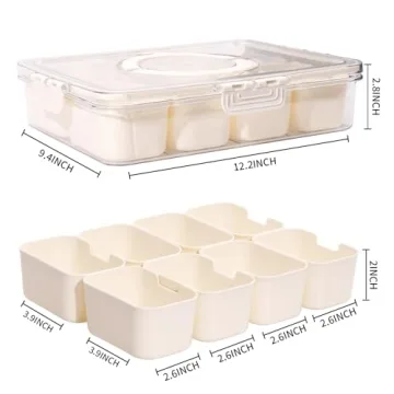 Artendjoon Divided Serving Tray with Lids,Handle&8Removable Boxs,Snack Box Container,Fruit,Candy Platter Container for Picnic, Kitchen Organizers and Storage(8 Short Compartments)