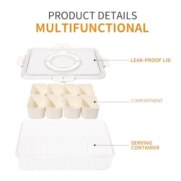 Artendjoon Divided Serving Tray with Lids,Handle&8Removable Boxs,Snack Box Container,Fruit,Candy Platter Container for Picnic, Kitchen Organizers and Storage(8 Short Compartments)