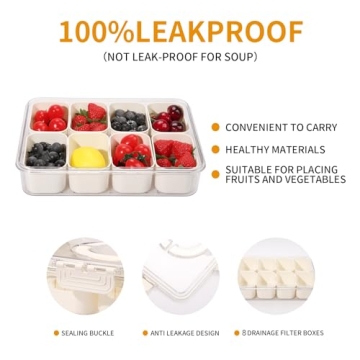 Artendjoon Divided Serving Tray with Lids,Handle&8Removable Boxs,Snack Box Container,Fruit,Candy Platter Container for Picnic, Kitchen Organizers and Storage(8 Short Compartments)