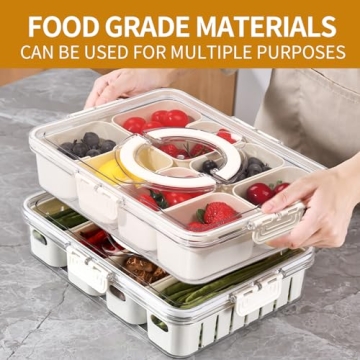 Artendjoon Divided Serving Tray with Lids,Handle&8Removable Boxs,Snack Box Container,Fruit,Candy Platter Container for Picnic, Kitchen Organizers and Storage(8 Short Compartments)