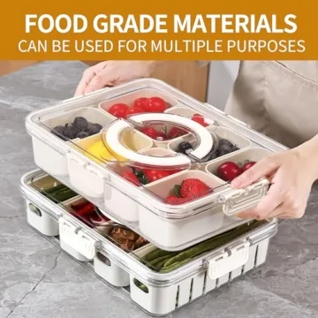 Artendjoon Divided Serving Tray with Lids,Handle&8Removable Boxs,Snack Box Container,Fruit,Candy Platter Container for Picnic, Kitchen Organizers and Storage(8 Short Compartments)