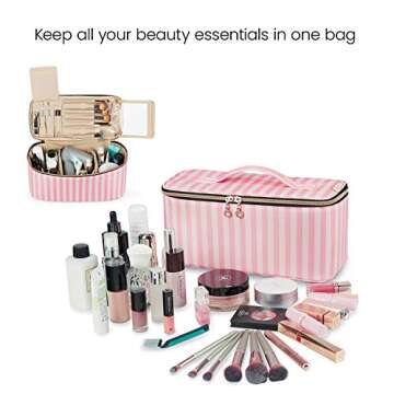 BAGSMART Makeup Bag Cosmetic Bag Large Toiletry Bag Travel Bag Case Organizer for Women (Pink)