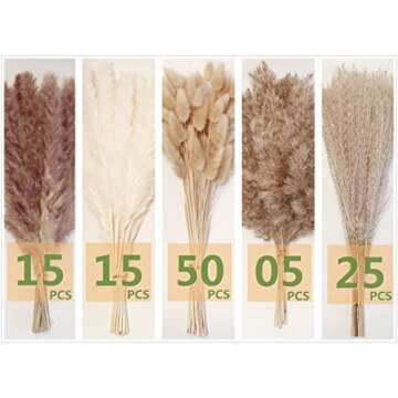 Natural Dried Pampas Grass Decor, 110 PCS Pampas Grass Contains White Bunny Tails Dried Flowers, Artificial Flowers for Bathroom Decor, Bathroom Wall Decor, Office Decor and Baby Shower Decorations