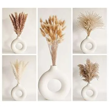 Natural Dried Pampas Grass Decor, 110 PCS Pampas Grass Contains White Bunny Tails Dried Flowers, Artificial Flowers for Bathroom Decor, Bathroom Wall Decor, Office Decor and Baby Shower Decorations