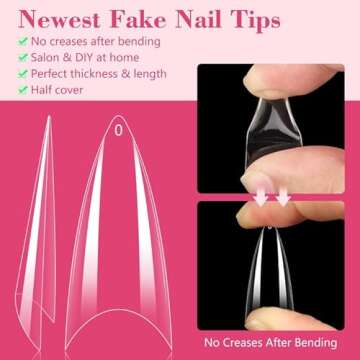 Quaferen Clear Stiletto Nail Tips, 500PCS Half Cover Soft Gel Nail Tips Medium Stiletto False Nails ...