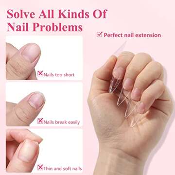Quaferen Clear Stiletto Nail Tips, 500PCS Half Cover Soft Gel Nail Tips Medium Stiletto False Nails Almond Shape Curved Nail Tips for Acrylic Nails Salon Home DIY with Box 10Sizes