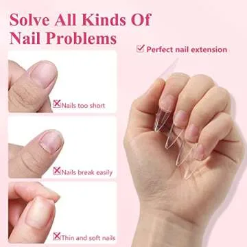 Quaferen Clear Stiletto Nail Tips, 500PCS Half Cover Soft Gel Nail Tips Medium Stiletto False Nails Almond Shape Curved Nail Tips for Acrylic Nails Salon Home DIY with Box 10Sizes