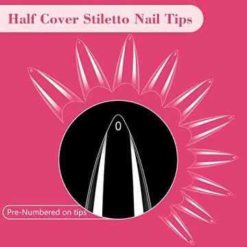 Quaferen Clear Stiletto Nail Tips, 500PCS Half Cover Soft Gel Nail Tips Medium Stiletto False Nails Almond Shape Curved Nail Tips for Acrylic Nails Salon Home DIY with Box 10Sizes