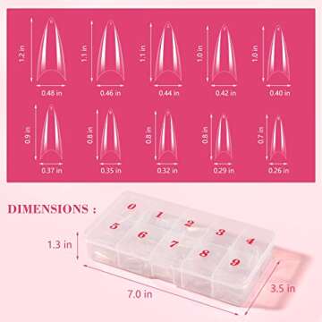 Quaferen Clear Stiletto Nail Tips, 500PCS Half Cover Soft Gel Nail Tips Medium Stiletto False Nails Almond Shape Curved Nail Tips for Acrylic Nails Salon Home DIY with Box 10Sizes