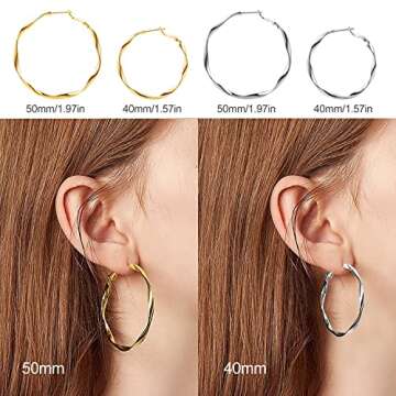 24K Gold Hoop Earrings - Large Twisted Huggie Hoops for Women