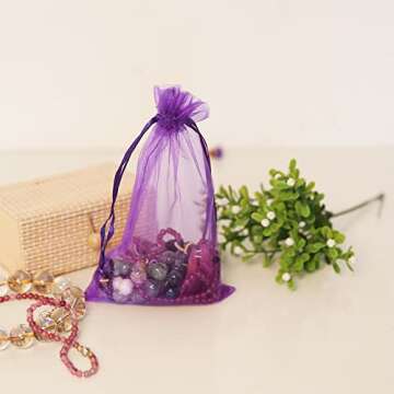 HRX Package 100pcs Organza Bags, 4 x 6 inches Christmas Wedding Favors Gift Drawstring Bags Jewelry Pouches Candy Pouches(Purple)
