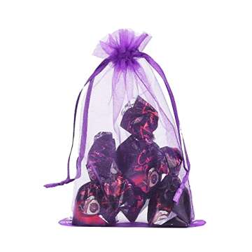 HRX Package 100pcs Organza Bags, 4 x 6 inches Christmas Wedding Favors Gift Drawstring Bags Jewelry Pouches Candy Pouches(Purple)
